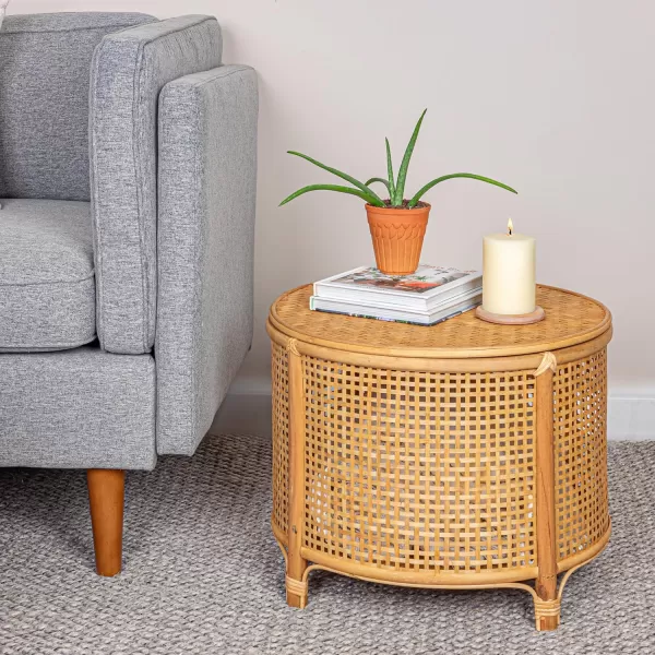 imageCreative CoOp Black Round Bamboo and Rattan Accent Storage TableNatural
