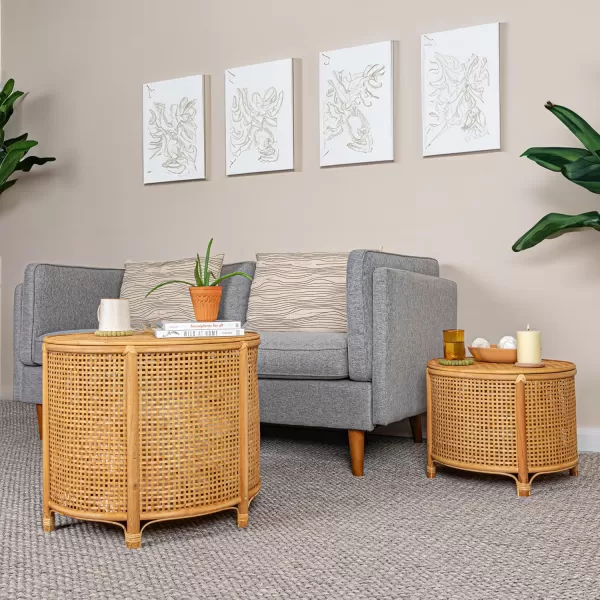 imageCreative CoOp Black Round Bamboo and Rattan Accent Storage TableNatural