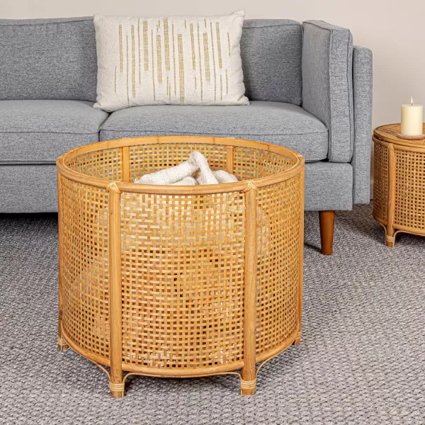 imageCreative CoOp Black Round Bamboo and Rattan Accent Storage TableNatural