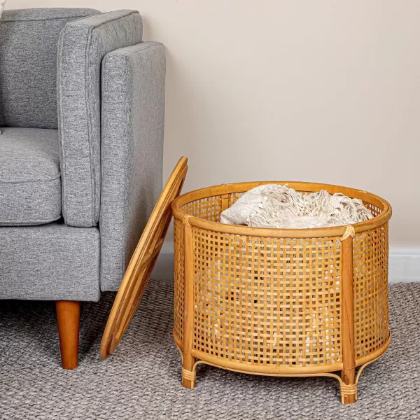 imageCreative CoOp Black Round Bamboo and Rattan Accent Storage TableNatural
