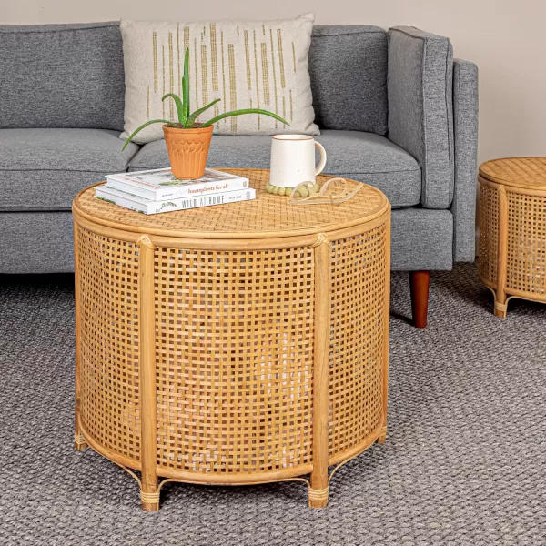 imageCreative CoOp Black Round Bamboo and Rattan Accent Storage TableNatural