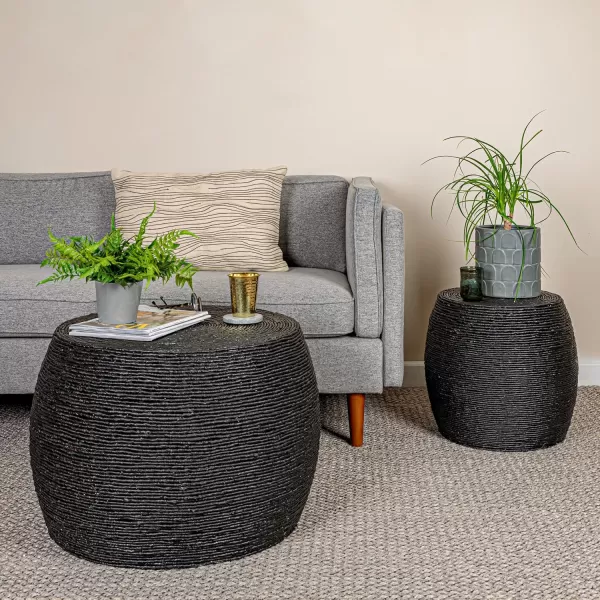 imageCreative CoOp Black Round Handwoven Corn Rope Barrel Coffee TableBlack