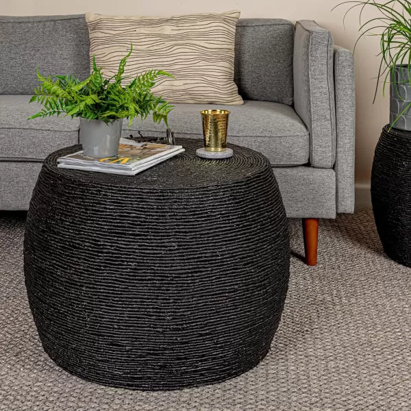 imageCreative CoOp Black Round Handwoven Corn Rope Barrel Coffee TableBlack