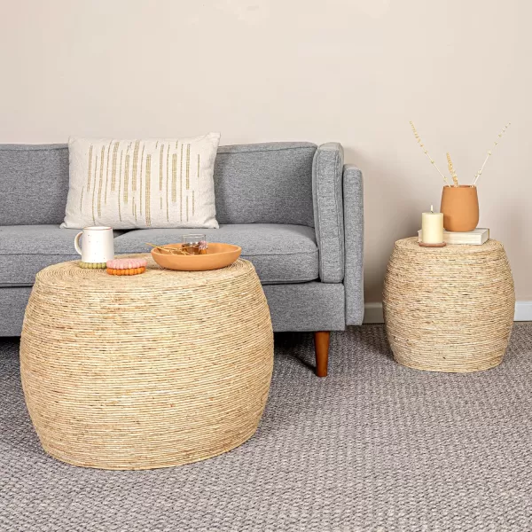 imageCreative CoOp Black Round Handwoven Corn Rope Barrel Coffee TableNatural