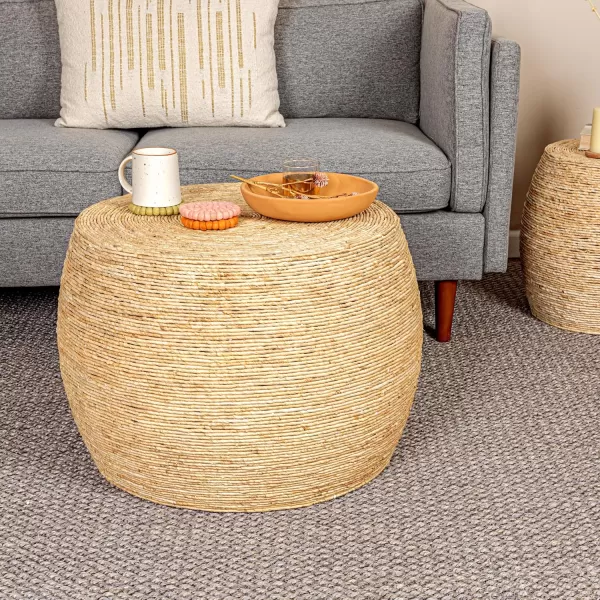 imageCreative CoOp Black Round Handwoven Corn Rope Barrel Coffee TableNatural