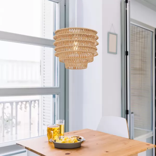 imageCreative CoOp Boho Handwoven Paper Rope and Metal Ceiling Pendant Lamp Natural