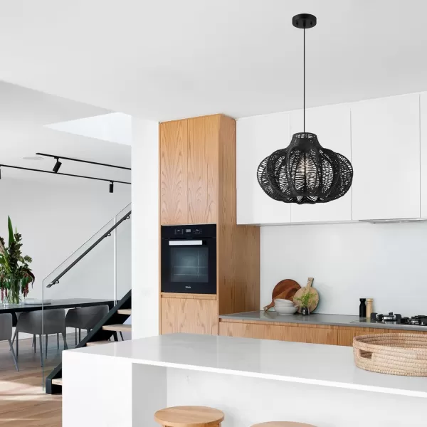 imageCreative CoOp Boho Handwoven Paper Rope and Metal Ceiling Pendant Lamp NaturalBlack