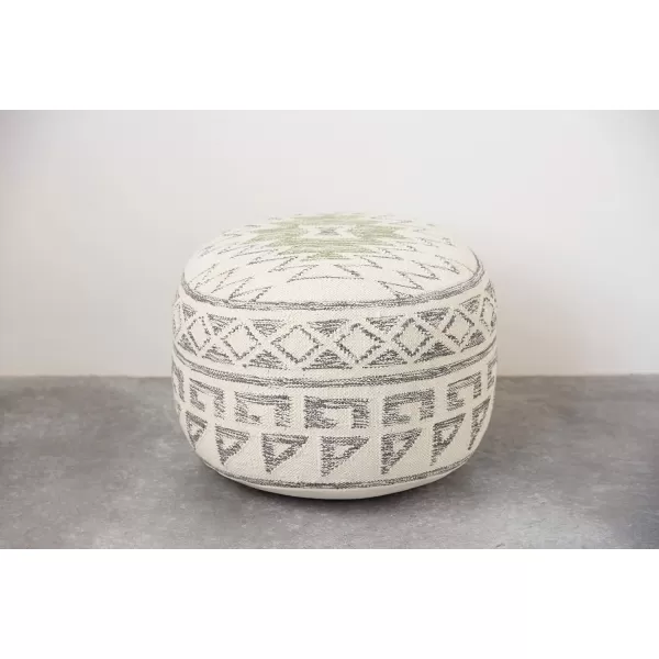 imageCreative CoOp Boho Round Wool Blend Kilim Pouf with Geometric Design Multicolor20D x 20W x 145H