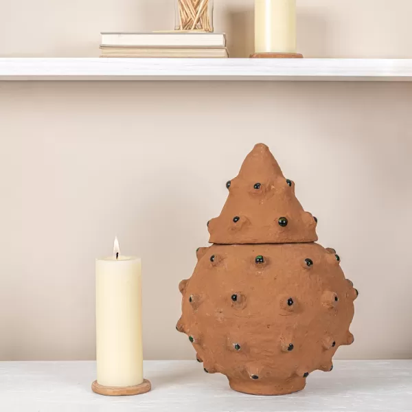 imageCreative CoOp Decorative Paper Mache Canister with Glass Marble Accent YellowTerracotta