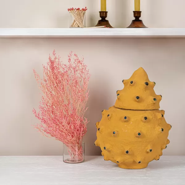 imageCreative CoOp Decorative Paper Mache Canister with Glass Marble Accent YellowYellow