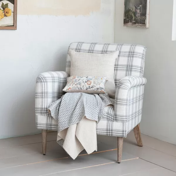 imageCreative CoOp Grey and Cream Upholstered Arm Chair with Plaid Design