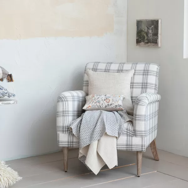 imageCreative CoOp Grey and Cream Upholstered Arm Chair with Plaid Design