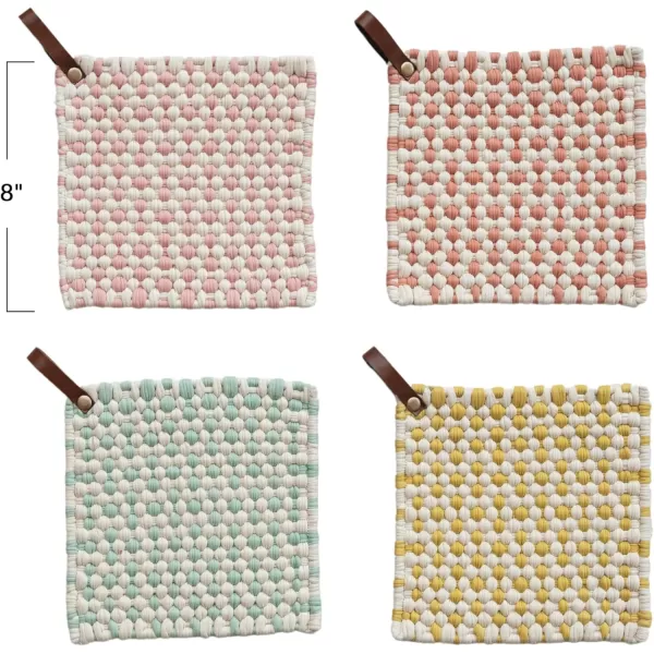 imageCreative CoOp Light Hue Cotton Crocheted Pot Holder with Leather Loop Multicolor Set of 4