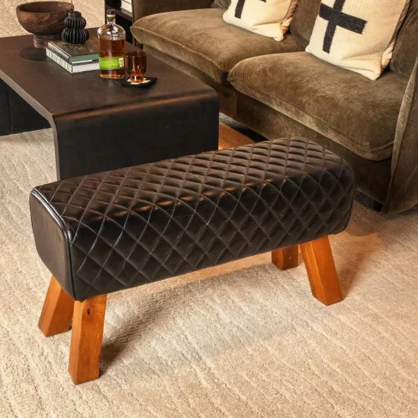 imageCreative CoOp Long Leather Bench with Mango Wood Legs BlackBlack