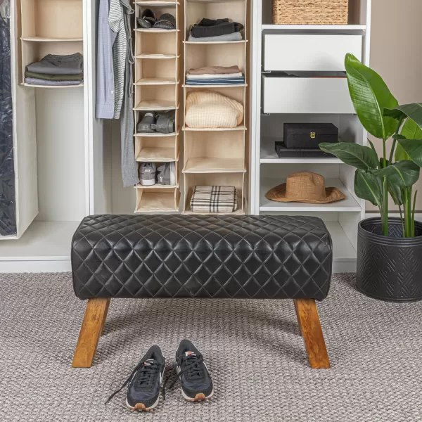 imageCreative CoOp Long Leather Bench with Mango Wood Legs BlackBlack