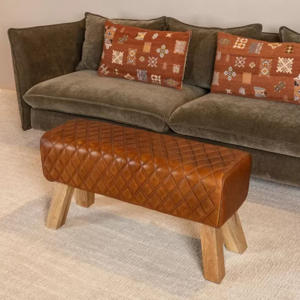 imageCreative CoOp Long Leather Bench with Mango Wood Legs BlackBrown