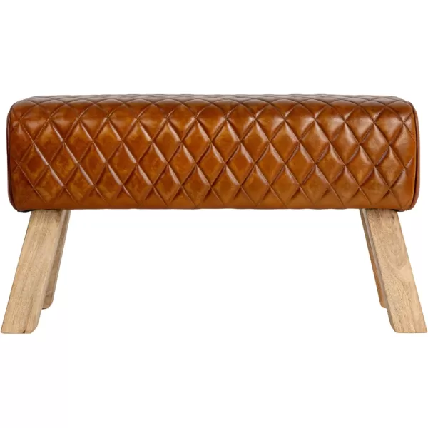 imageCreative CoOp Long Leather Bench with Mango Wood Legs BlackBrown