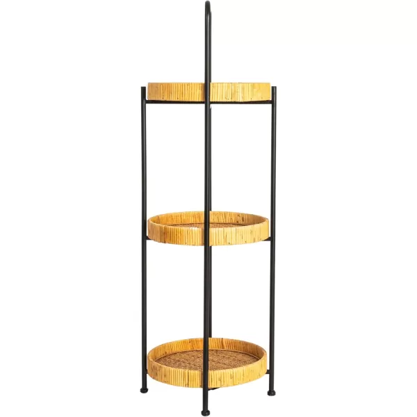imageCreative CoOp Modern Arched Metal Plant Stand or Shelf with 3 Round Removable Rattan Trays BlackNatural