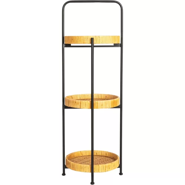 imageCreative CoOp Modern Arched Metal Plant Stand or Shelf with 3 Round Removable Rattan Trays BlackNatural