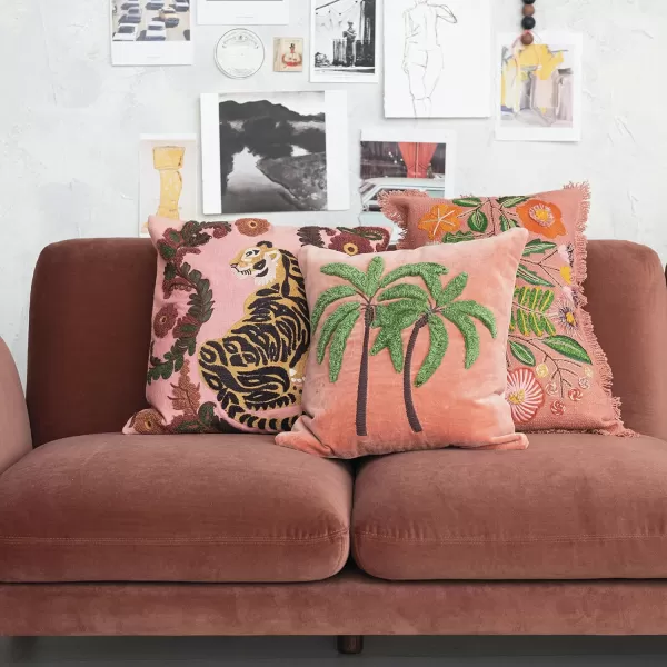 imageCreative CoOp Multicolor Embroidered Tiger and Flowers Cotton Slub Pillow