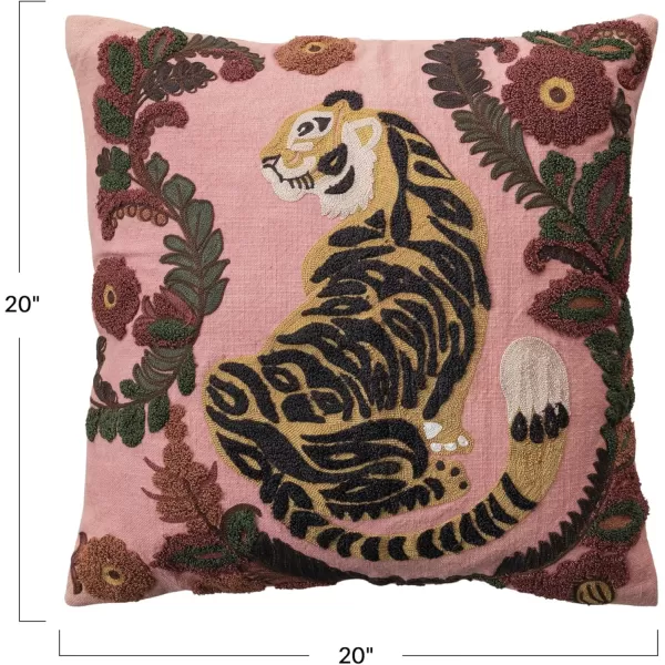 imageCreative CoOp Multicolor Embroidered Tiger and Flowers Cotton Slub Pillow