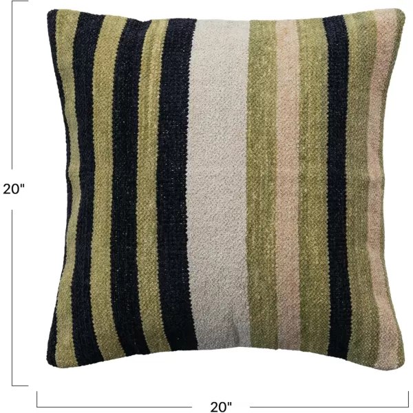 imageCreative CoOp Multicolor Square Woven Cotton Blend Chenille Pillow with Stripes