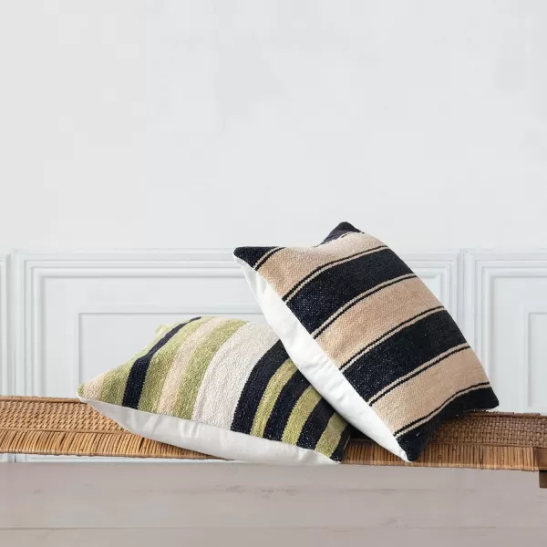 imageCreative CoOp Multicolor Square Woven Cotton Blend Chenille Pillow with Stripes