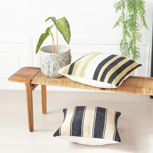 imageCreative CoOp Multicolor Square Woven Cotton Blend Chenille Pillow with Stripes