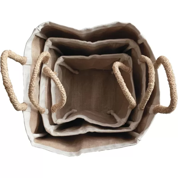 imageCreative CoOp Natural Cotton Canvas Containers with Braided Handles Set of 3 Large Medium Small