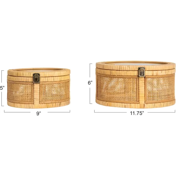 imageCreative CoOp Rattan and Bamboo Nestable Round Storage with Glass Lids Natural Set of 2