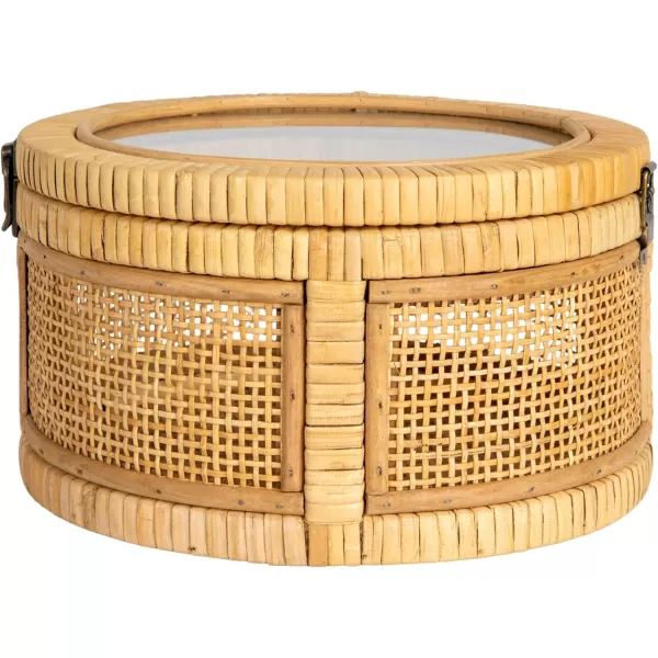 imageCreative CoOp Rattan and Bamboo Nestable Round Storage with Glass Lids Natural Set of 2