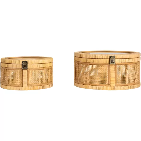 imageCreative CoOp Rattan and Bamboo Nestable Round Storage with Glass Lids Natural Set of 2