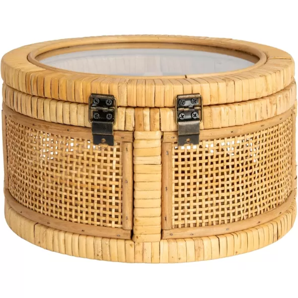 imageCreative CoOp Rattan and Bamboo Nestable Round Storage with Glass Lids Natural Set of 2