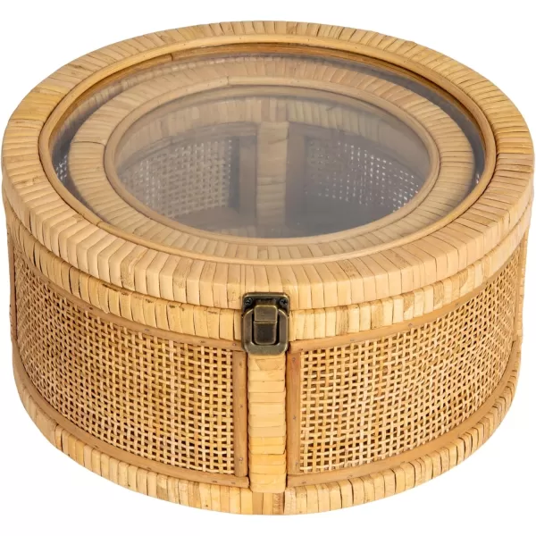 imageCreative CoOp Rattan and Bamboo Nestable Round Storage with Glass Lids Natural Set of 2