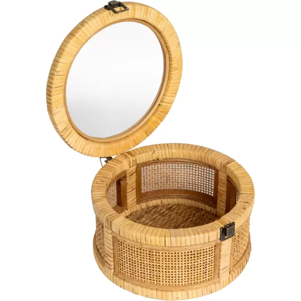 imageCreative CoOp Rattan and Bamboo Nestable Round Storage with Glass Lids Natural Set of 2