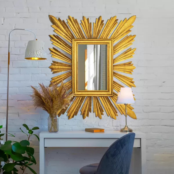 imageCreative CoOp Reclaimed Wood Sunburst Rectangular Wall Mirror GoldRectangular