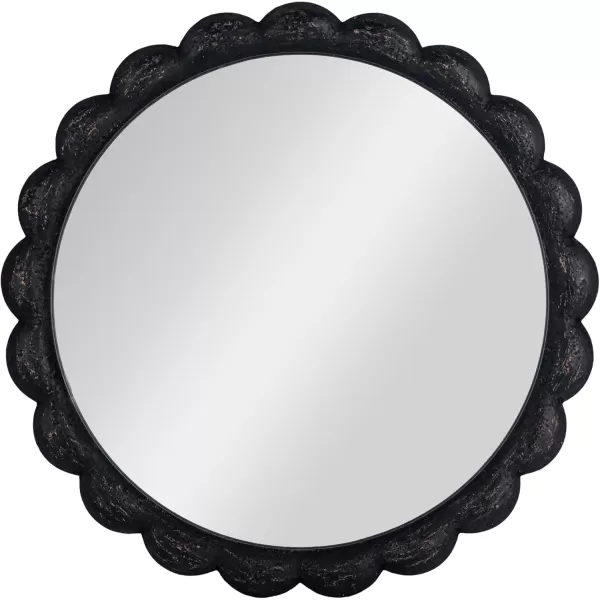 imageCreative CoOp Round Scalloped Distressed Wood Wall Mirror Black