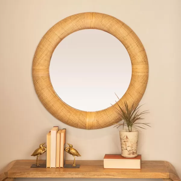 imageCreative CoOp Round Wood and Rattan Mirror Natural
