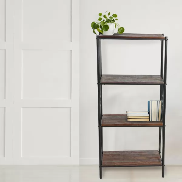 imageCreative CoOp Saratoga Rustic Solid Wood and Metal 4 Shelf Open Storage BookshelfBarn Door Grey
