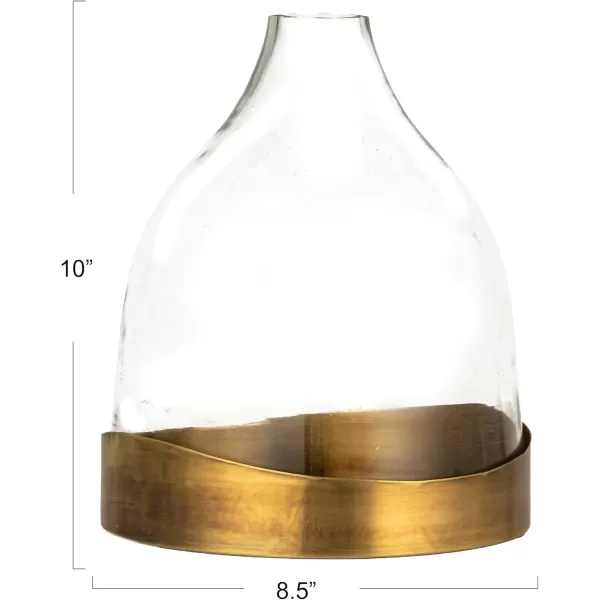 imageCreative CoOp Sophisticated Glass Cloche with Metal Tray Clear and Antique Brass