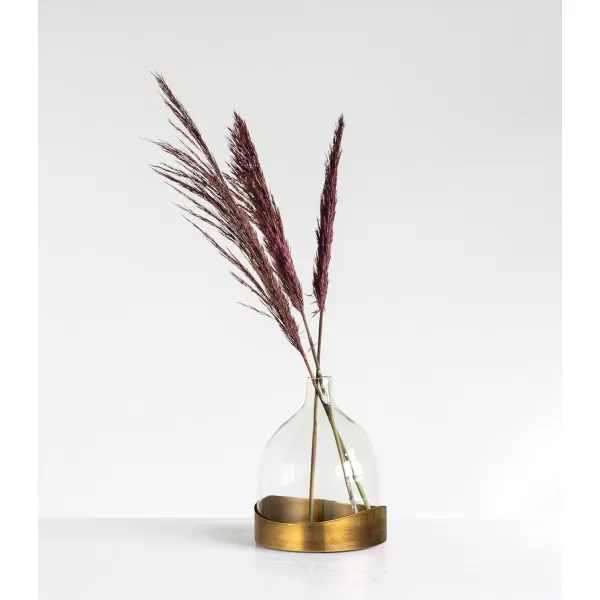 imageCreative CoOp Sophisticated Glass Cloche with Metal Tray Clear and Antique Brass