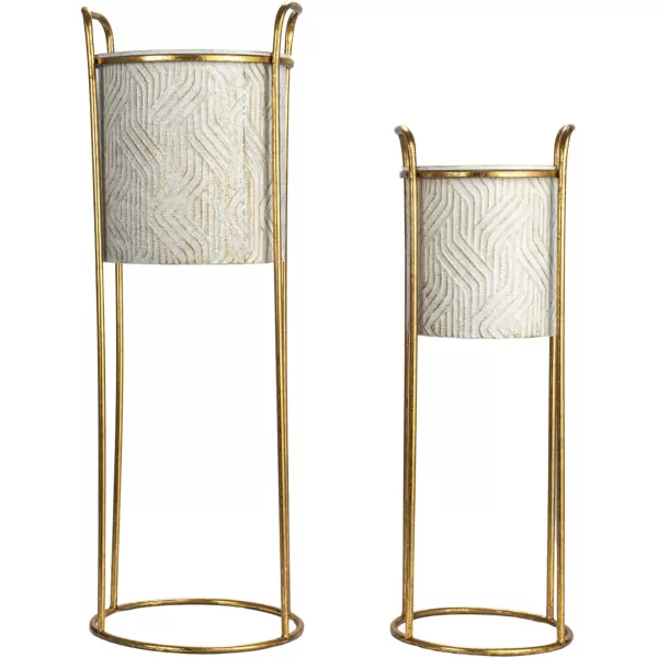imageCreative CoOp Tall Metal Planter on Stand Cream and Gold