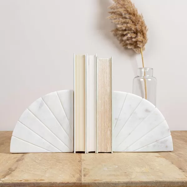 imageCreative CoOp White Modern Arched Semicircle Marble Bookends with Carved Detail Set of 2