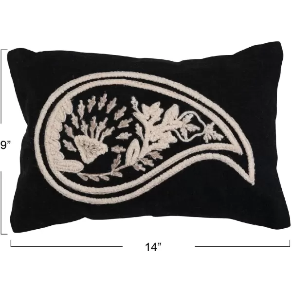 imageCreative CoOp Woven Cotton Slub Lumbar Embroidered Paisley Pillow 14quot L x 9quot W x 2quot H Black