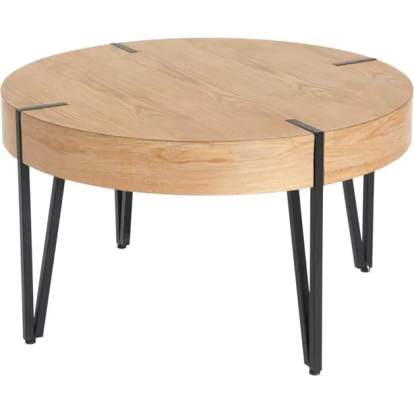 imageCreative CoOp Astoria Round Wood Side Coffee Table with Metal Hairpin Legs BlackNaturalBlack