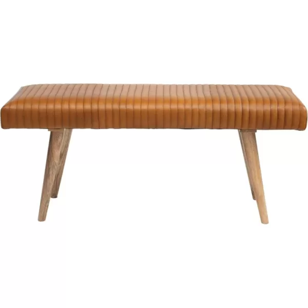 imageCreative CoOp Black Mango Wood and Leather Grid BenchCamel Brown