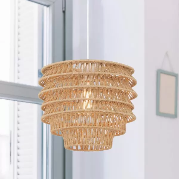 imageCreative CoOp Boho Handwoven Paper Rope and Metal Ceiling Pendant Lamp Natural