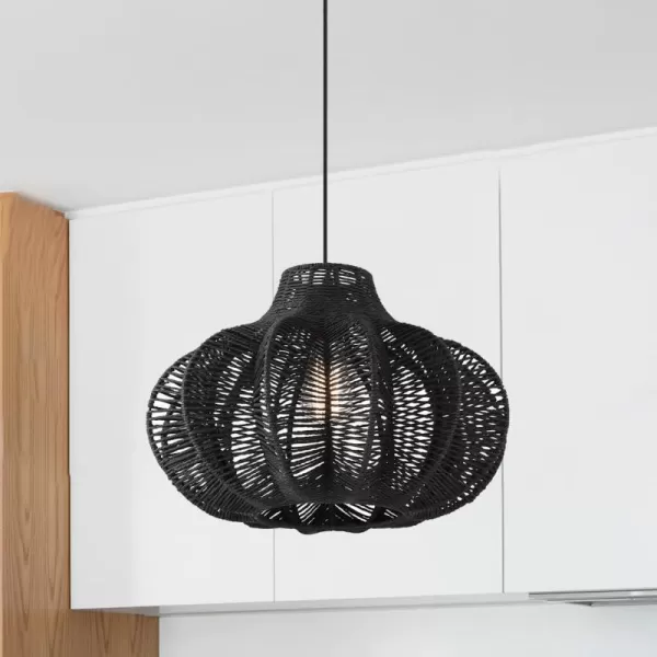 imageCreative CoOp Boho Handwoven Paper Rope and Metal Ceiling Pendant Lamp NaturalBlack