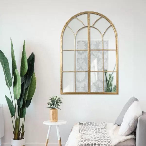imageCreative CoOp Decorative Metal Arched Wall Mirror with Window Style Design Gold