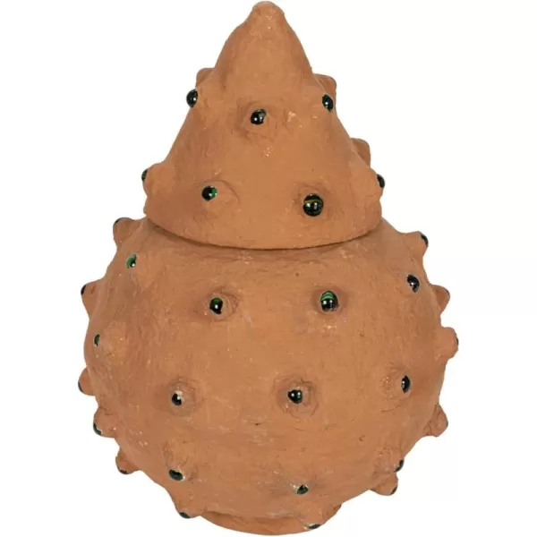 imageCreative CoOp Decorative Paper Mache Canister with Glass Marble Accent YellowTerracotta